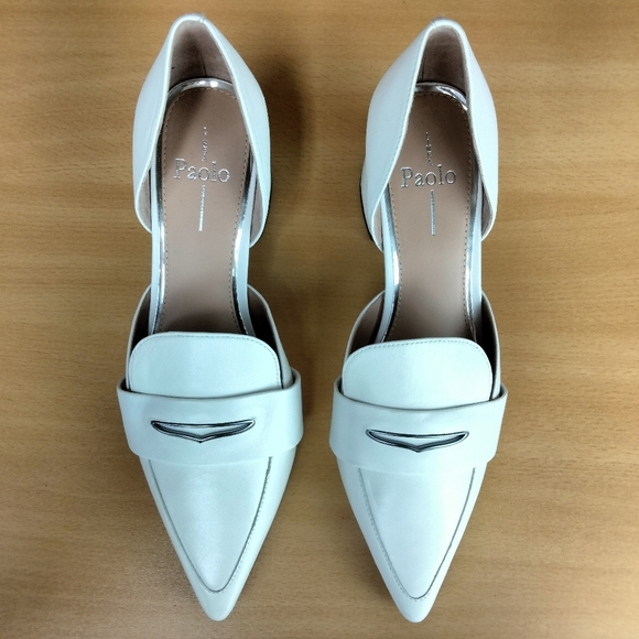 Linea Paolo Cache D'Orsay Block Heel Pumps in Ivory Leather Sz. 9 - Picture 4 of 10